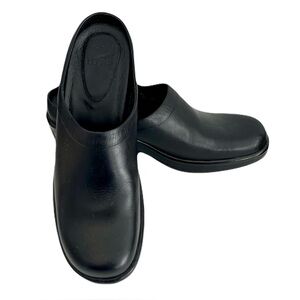Dansko Black Smooth Leather Slip On Mules Clogs Wedges, Size 41
